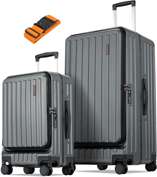 Luggage Sets 2 Pieces, 20 Inch Carry On Luggage and 29 Inch Checked Luggage with Spinner Wheels, Lightweight ABS+PC Hardshell Trunk Suitcases with Aluminum Frame, Top Opening (Grey, 20/29)