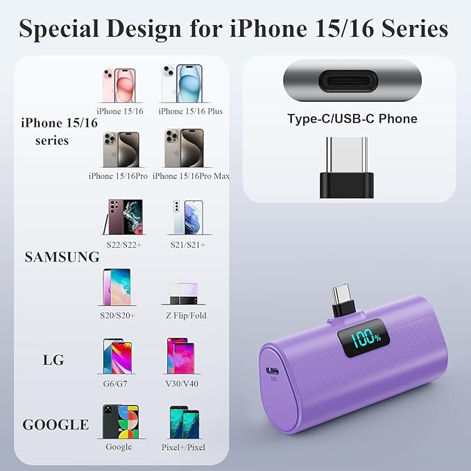Mini Portable Charger for iPhone 17/16,Upgraded 5500mAh PD USB C Power Bank,Travel Essentials Pocket Phone Charger Battery Pack for iPhone 17/17 Pro Max/16/16 Pro/15 Series,Samsung Galaxy Android etc