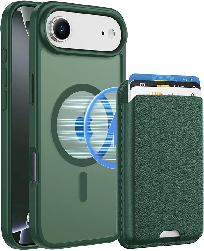 Ntwinro Magnetic for iPhone Air Case (Compatible with MagSafe) with Detachable Wallet & Card Holder for 3 Cards [RFID Blocking] Military Grade Protective Slim Phone Cover for 17 Air 2025, Green