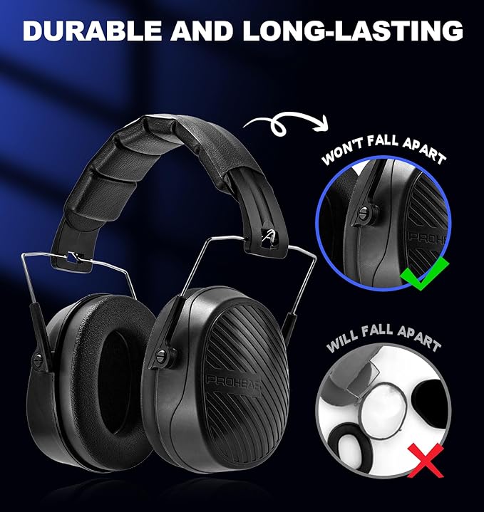 PROHEAR 038 Ear Protection Safety Earmuffs for Mowing, 28dB Noise Reduction Passive Hearing Protector, Compact Foldable Headset for Shooting Construction Power Tools, Black