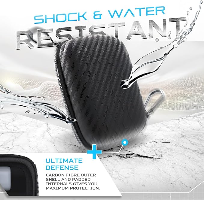 Futurizta Tech® Mini Hard Shell EVA Carrying Case Impact & Water Resistant with Carabiner, SD Card Slot 9cm x 13cm for Mini Powerbank, Charger, Cable, SSD and Earphones