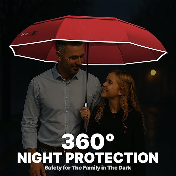 Royal Walk Windproof Folding Travel Umbrella Compact and Strong Luxurious Real Wood Handle Automatic Open Close Vented Double Canopy for Men and Women