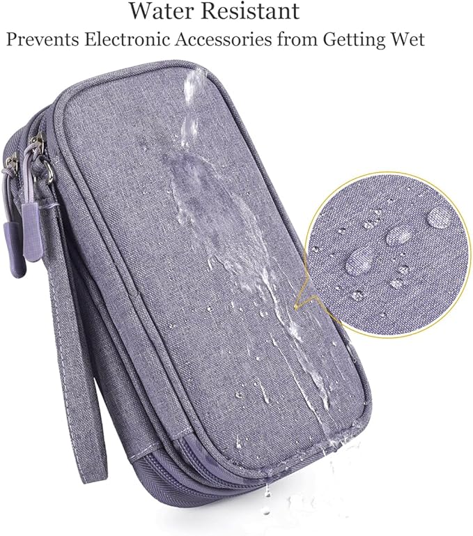 Cord Organizer Bag, Travel Cable Organizer Case Waterproof Accessories Pouch with Handle, Travel Electronic Carrying Bag for Cable, Cord, Charger, Phone, Power Bank, Earphone(Purple, Medium)