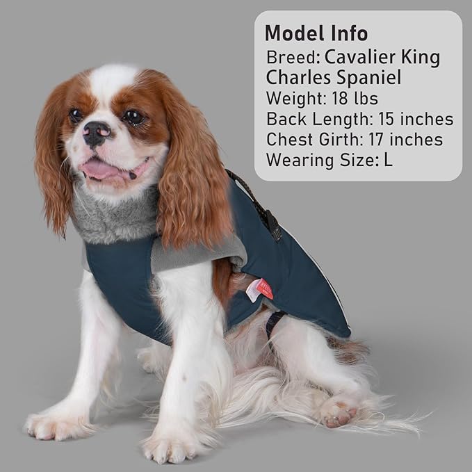 KYEESE Waterproof Dog Coat, Windproof Warm Winter Jacket with Thick Fleece Lined, Cozy Turtleneck Dog Coats for Large Dogs with Leash Hole, Reflective Outdoor Cold Weather Coat, Navy Blue, XXX-Large