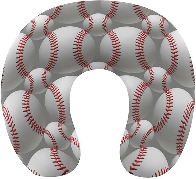 Pain Relief Travel Neck Pillow Sport Baseballs, Memory Foam U Shaped Support, Breathable Zip Cover for Airplane Car Office Men Women