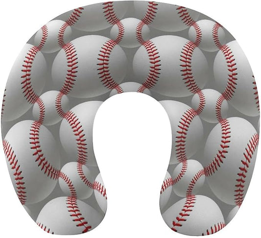 Pain Relief Travel Neck Pillow Sport Baseballs, Memory Foam U Shaped Support, Breathable Zip Cover for Airplane Car Office Men Women