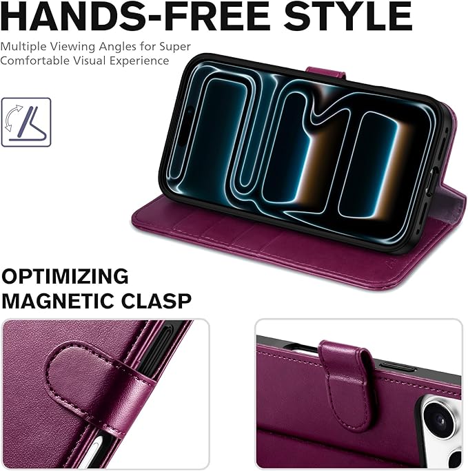 TUCCH Wallet Case for iPhone 17 Pro (6.3") 2025, RFID Blocking 4 Card Holders | Kickstand | Shockproof TPU Shell | PU Leather | Magnetic Closure | Protective Flip Folio Cover | Plum Purple
