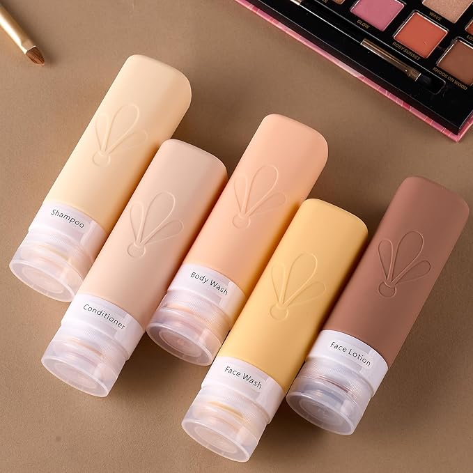 INSFIT Travel Bottles for Toiletries, TSA Approved 3oz Travel Size Containers, BPA Free Leak Proof Squeezable Silicone Tubes for Shampoo Conditioner Lotion Soap with Labels