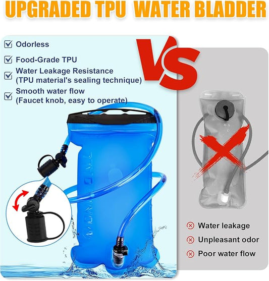 ONETOALL Hydration Backpack 22L, Hiking Backpack with 2L Leakproof Bladder, Sewn-in Rain Cover, Insulated Compartment for Men & Women Running, Cycling, Camping