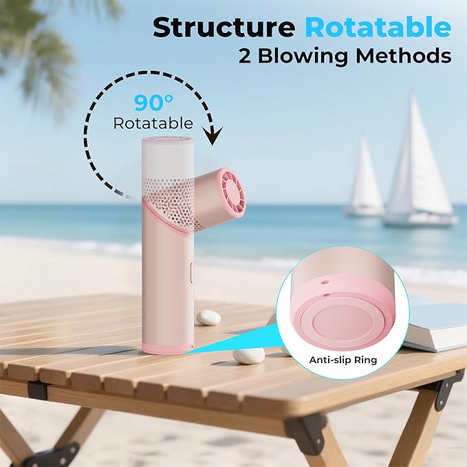 COMLIFE Portable Handheld Turbo Fan with Rotatable Head, 22H Run Time, 14000RPM High Speed Motor, 3 Speeds & Metal Tube Body, Mini Yet Powerful Pocket Rechargeable for Travel Outdoor Beach-Pink