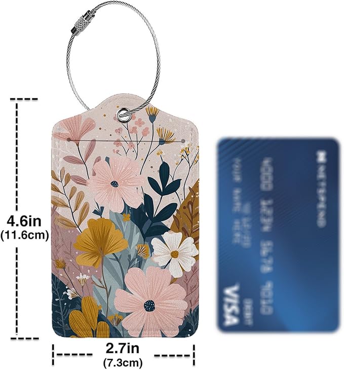 Creative Vintage Floral 3 Pack Luggage Tags, PU Leather Luggage Tags for Suitcase,Name ID Labels with Privacy Cover Suitcases and Metal Loop for Travel Bag Suitcase