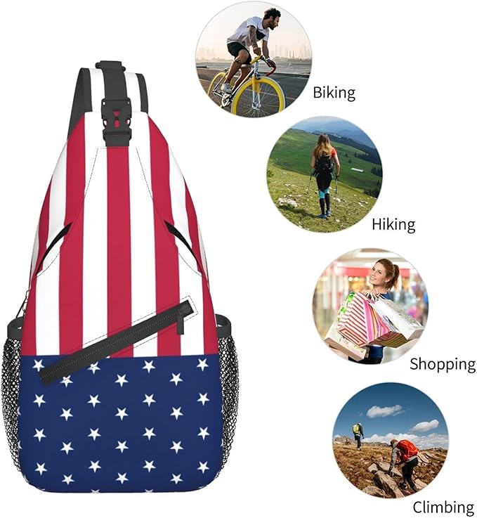 American Flag Sling Bag Multipurpose Crossbody Sling Backpack Travel Cycling Hiking Shoulder Bag For Women Men