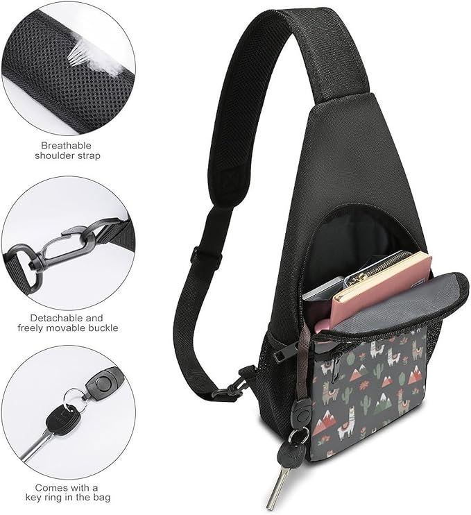 SWEET TANG Fashion Sling Backpack, Lightweight Sling Shoulder Bag, Outdoor Chest Crossbody Bike Gym Runner Daypack with Adjustable Strap for Men Women, Llama Alpaca Cactus