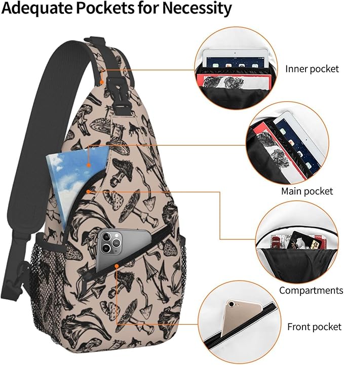 Botanical Mushroom Sling Backpack Crossbody Bag Casual Chest Bags Travel Hiking Daypack Shoulder Bag for Women Men