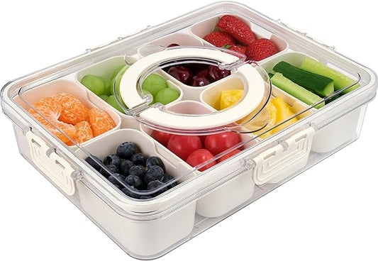 TAROSE Snackle Box Container, 8 Compartments Divided Serving Tray with Lid and Handle, Portable Snack Box Containers for Veggie Tray Charcuterie Boxes Fruit Storage Candy Organizer (8 Compartments)