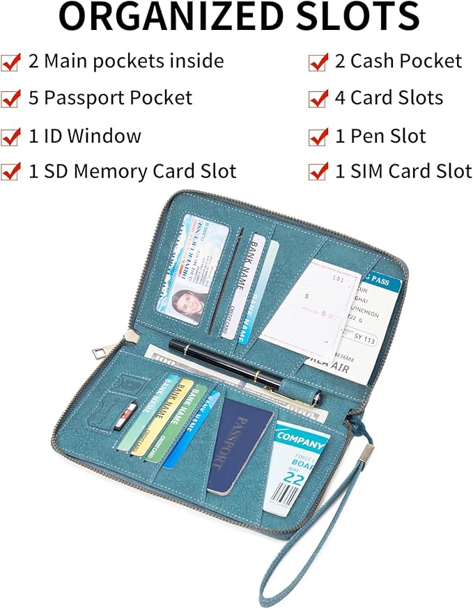 Family Passport Holder Wallet RFID Blocking Zippered Passport Wallet,Women and Men Travel Wallet Ladies Passport Cover