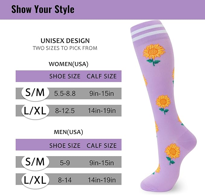 fenglaoda Compression Socks for Women Men 3 Pairs Graduated Compression Support Circulation Socks for Nurses