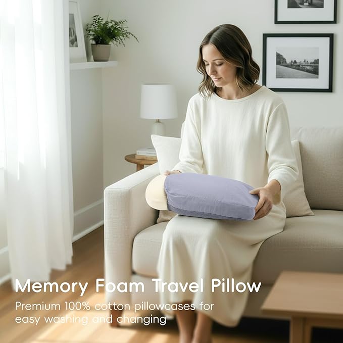 4-in-1 Travel Pillow & Blanket Set with Eye Mask, Memory Foam Neck Support, 50x65 Inch Blanket, Storage Bag for Airplane, Car, Train, Home Travel Grey