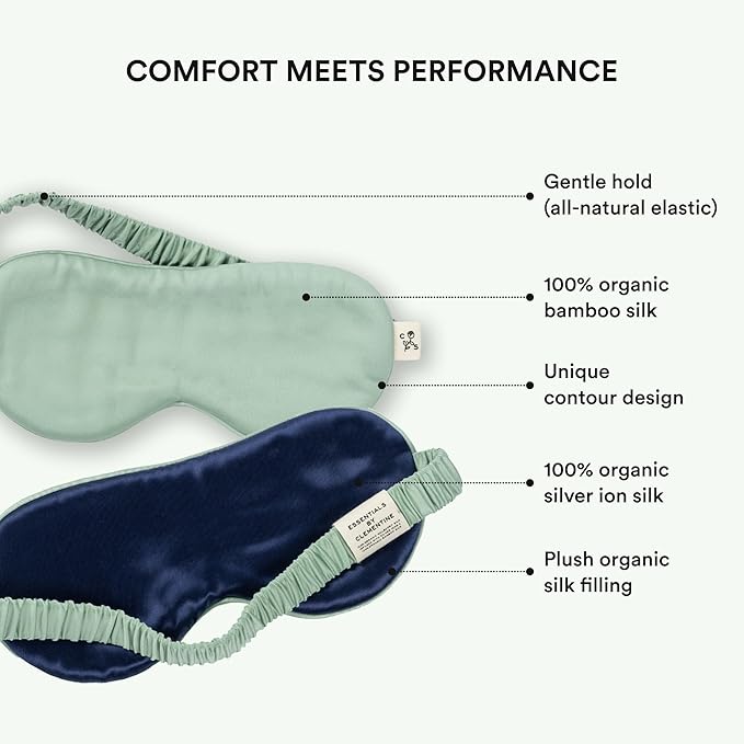 Clementine Sleepwear Essentials Organic Match Point Green Sleep Mask | Oversized Contoured Eye Mask with Bamboo and Silver Ion Silk for Sensitive Skin and Restful Sleep