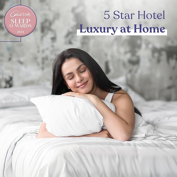 FluffCo Zen Fluff™ Down King Pillow with 600 Fill Power White Duck Down Stomach Sleeper Pillows - Luxury Hotel Quality 300 Thread Count - 100% Cotton Feather Pillows (King Size 1 Pack)