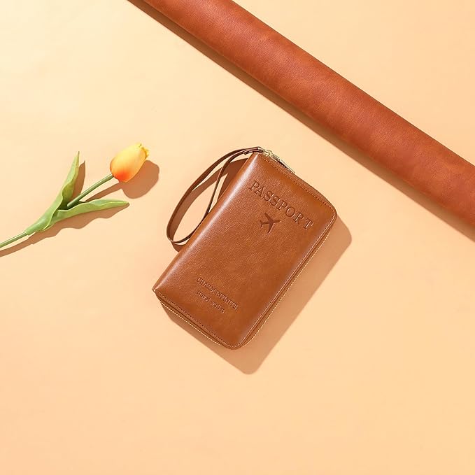 Leather RFID Blocking Passport Holder Travel Wallet, Passport Cover/Travel Wallet for Women/Men with