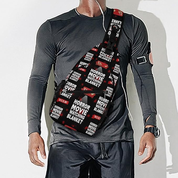 SWEET TANG Unisex Unique Chest Bag Gym Sack Fashion Sling Shoulder Backpack Outdoor Sports Daypack Horror Movie Watching Blanket Pattern, Multipurpose Adjustable Bag for Daily Use