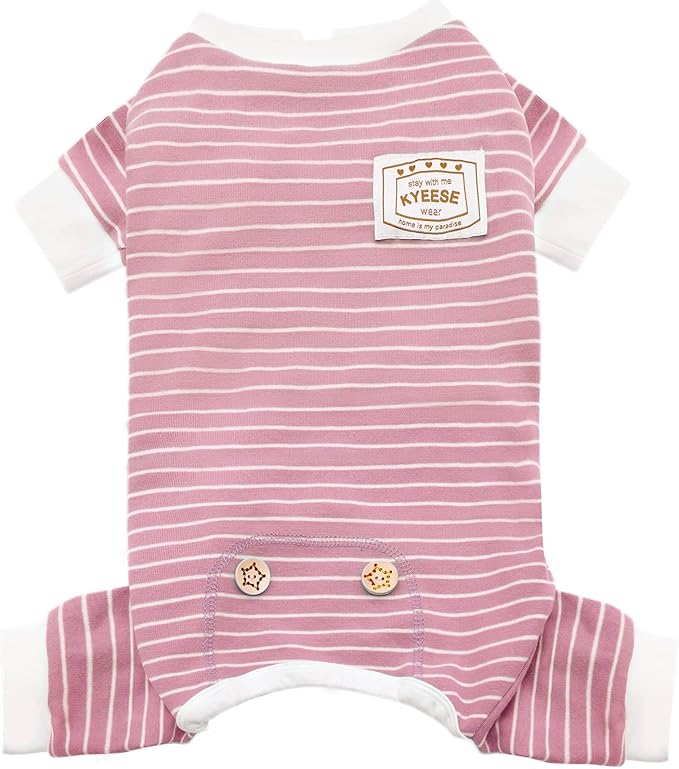KYEESE Dog Pajamas Soft 4 Legs Doggie Jammies Striped Dog PJS Pet Jumpsuit Lightweight Puppy PJS Clothes Breathable Pajamas Stretchable Outfit Cozy Onesie Sleepwear for Summer,Pink Striped, Small