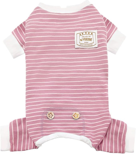 KYEESE Dog Pajamas Soft Striped Pet Jumpsuit Lightweight Doggie Jammies 4 Legs Dog Clothes Stretchable Pajamas Breathable Cozy Outfit Comfortable Onesie Sleepwear for Small Dogs,Pink Striped, Large