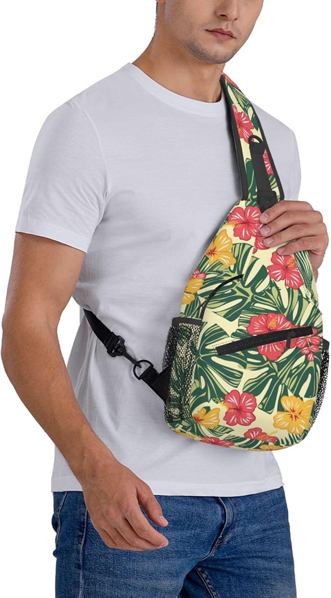 Hawaii Tropical Palm Sling Backpack Crossbody Bag Casual Chest Bags Travel Hiking Daypack Shoulder Bag for Women Men