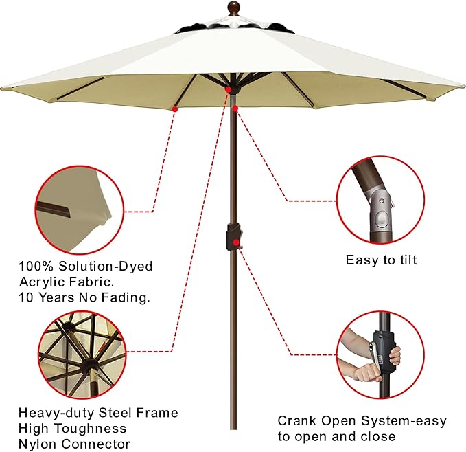 EliteShade USA 10-Year-Non-Fading 9Ft Market Umbrella Patio Umbrella Outdoor Table Umbrella with Ventilation, Natural