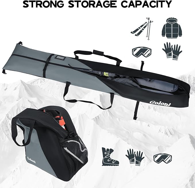 Goloni Ski Bag and Boot Bag Combo,Ski Bags for Air Travel,Snowboard Bag Fits for Skis Up to 180 CM and Boots Up To Size US13