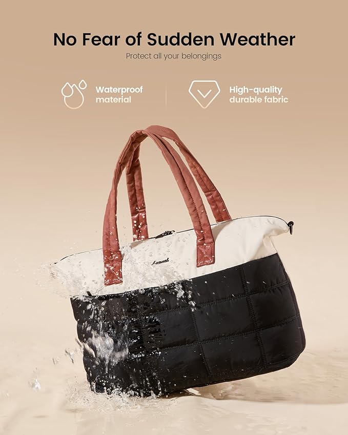 LOVEVOOK Quilted Duffle Bag for Travel,48L Gym Bag for Women with Wet Pocket,Water Resistant Weekender Overnight Bag Tote Bag for Women with Laptop Compartment(Black White Brown)