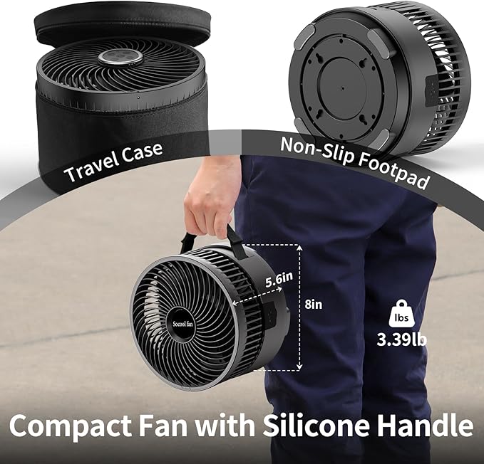Socool 20000mAh 8 Inch Portable Fan Battery Operated Fans, Oscillating Charging Fan, Remote Control LED Light, 112 Hours Portable Foldable Fans for Camping Travel Outdoor