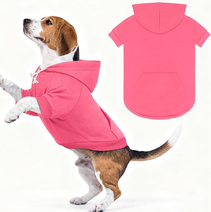 Dog Sweaters,Dog Hoodie,Cozy Fleece Interior Sweatshirt with Hood & Pocket,Leash Hole,Pet Clothes Sweater for Small,Medium,and Large Dogs,Pink&XL