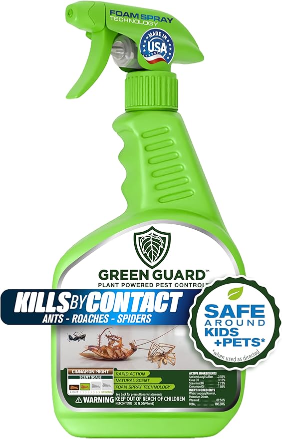 Green Guard Pest Control Spray - Indoor & Outdoor Killer of Ants, Roaches, Spiders & Other Crawling Insects, Safe Around Children & Pets, Plant-Based, Pleasant Scent (Cinnamon Might, 32oz)
