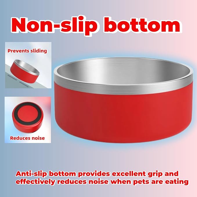Dog Bowls Medium Sized Dogs-Large Breed 1.9l/64oz Double Layer Stainless Steel Outdoor Dog Water Bowl,Puppy Insulated Food Bowl,with Non-Slip Bottom and 1pc 8oz Food Scoop (Red, 64 oz)