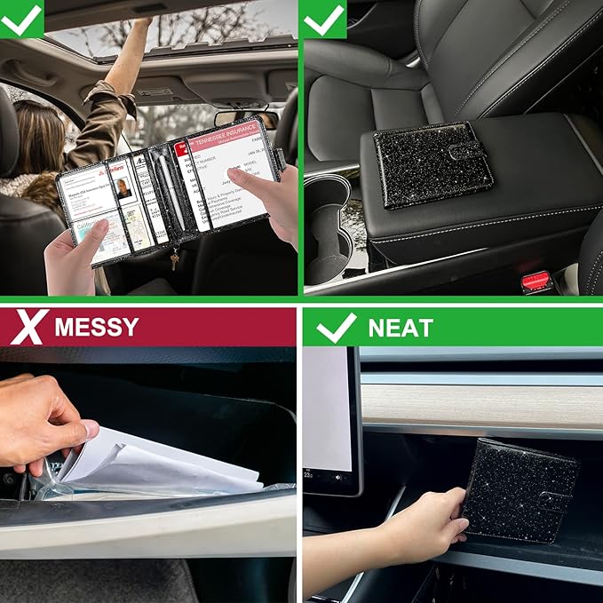Car Registration and Insurance Holder, Vehicle Glove Box Car Organizer, Auto Truck Comparment Accessories Case for Cards, Essential Document and Driver License