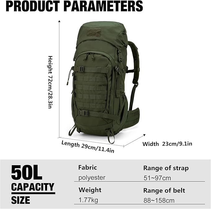 Mardingtop 50L Hiking Backpack,Backpacking Backpack with Rain Cover for Hiking,Backpacking,Rucking,Camping,Survival