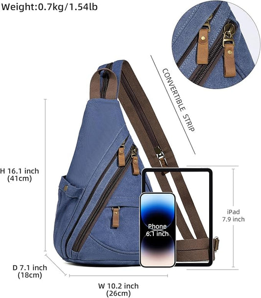 KL928 Canvas Sling Bag - Small Crossbody Backpack Shoulder Casual Daypack Rucksack for Men Women(Large Version)