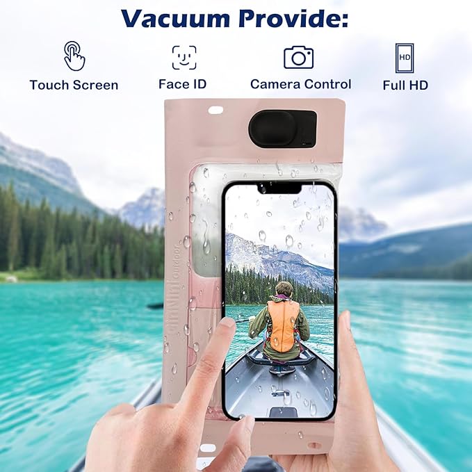Vacuum Cell Phone Waterproof Phone Pouch iPhone Casemate Waterproof Phone case with Lanyard Small Water Proof Pouch Water Phone Protector Water case for Phone case Water Proof IP68 Max 7” Pink