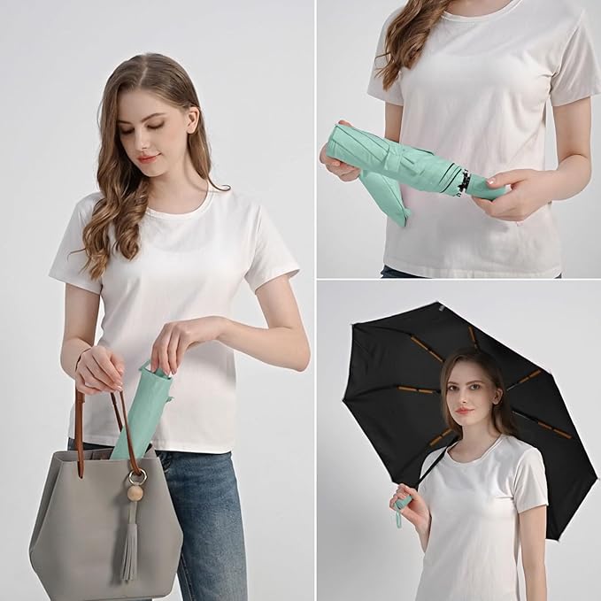 BAODINI Small UV Protection Travel Umbrella Compact for Rain and Sun UPF 50+ Windproof Portable 42 inch Umbrella for Women and Men