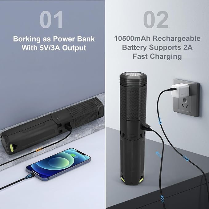 Telescopic Camping Lights,Portable Camping Lantern with Storage Bag,10500mAh Rechargeable Outdoor Adventure Emergency Light,Waterproof LED Work Lights with Magnetic (Black)