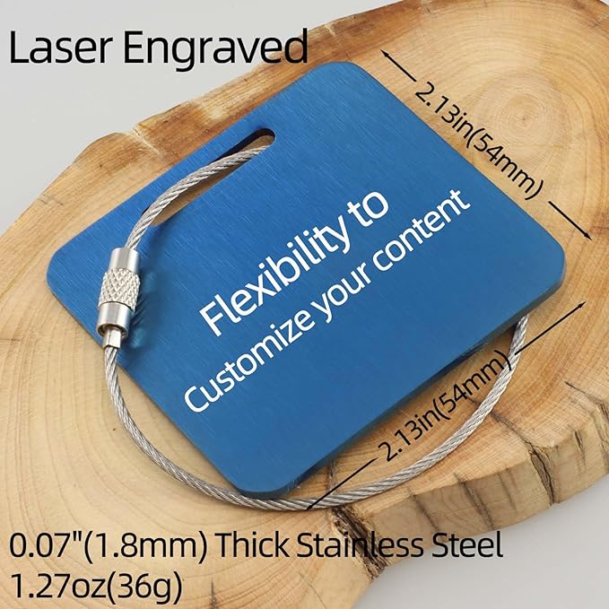 Sturdy and Durable Personalized Luggage Tags for Suitcases,Cruise Essentials Travel Tags for Luggage,Travel Bag Labels,Travel Essentials Heavy-Duty Stainless Steel Blue Square Suitcases Tags