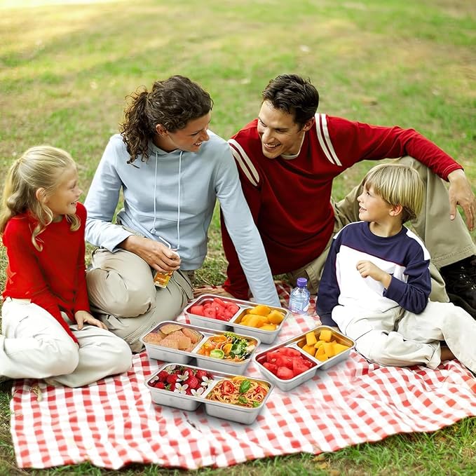 Ehigta 2 Pack Stainless Steel Snack Containers, Grab and Go Reusable Food Storage Containers with Lids for Lunch, Picnic, Outdoors & Fitness.