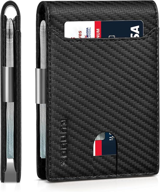 RUNBOX Slim Wallets for Men - Leather Money Clip Mens Wallet - RFID Blocking Front Pocket Bifold Wallet - Thin Credit Card Holder with Gift Box