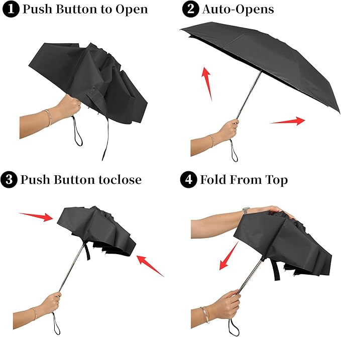 Automatic Mini Travel Umbrellas for Rain/Sun, Small Lightweight Folding Auto Open/Close Windproof Compact Umbrellas for Women Men, Fits Car & Backpack