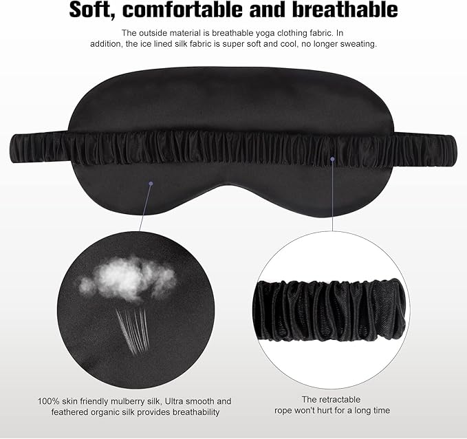 2Pack Silk Sleep Mask,IEKEODI Eye Mask for Sleeping，Elastic Blackout Eye Mask & Blindfold for Full Night's Sleep,Travel and Nap(Black+Purple)