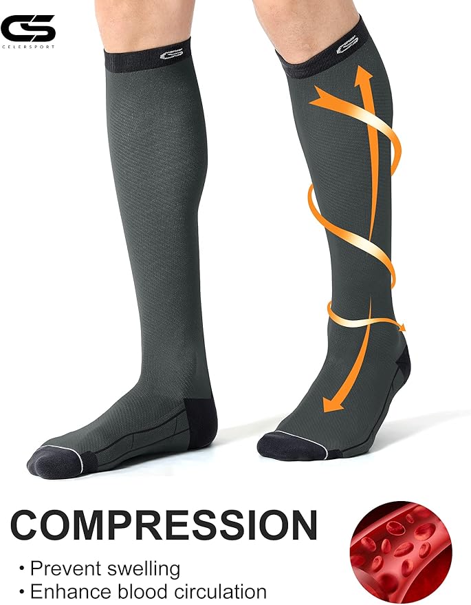 CS CELERSPORT 3 Pairs Compression Socks for Men and Women 20-30mmHg Running Athletic Support Socks