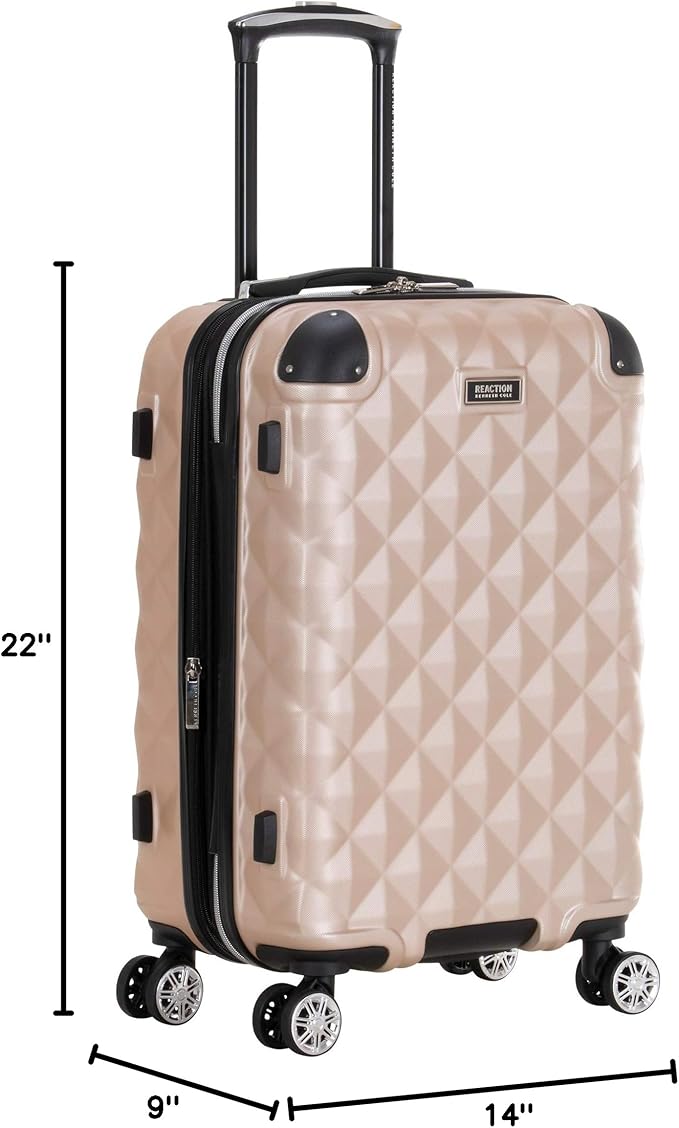 Kenneth Cole REACTION Diamond Tower Collection Lightweight Hardside Expandable 8-Wheel Spinner Travel Luggage, Rose Gold, 20-Inch Carry On