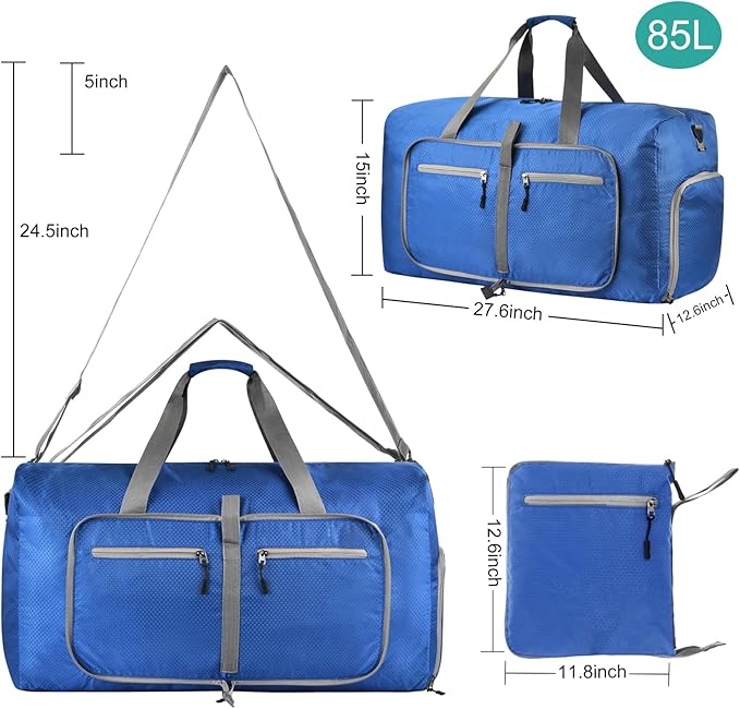 Dimayar Travel Duffle Bag for Men Women - Foldable Duffel Bag with Shoes Compartment - Overnight Bags Waterproof & Tear Resistant(85L,Navy Blue)